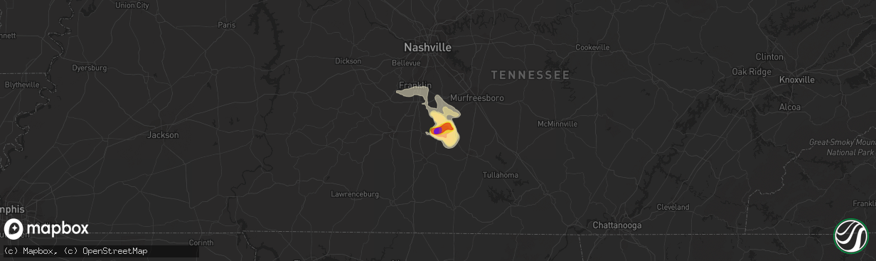 Hail map in Chapel Hill, TN on July 12, 2022
