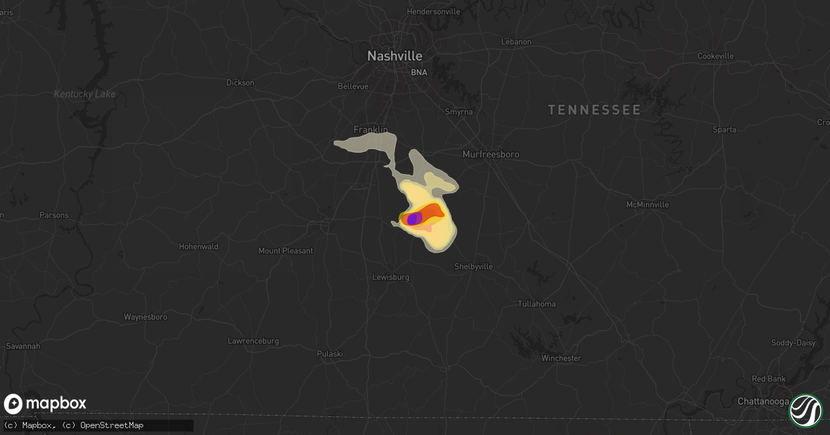 Hail map in Chapel Hill, TN on July 12, 2022