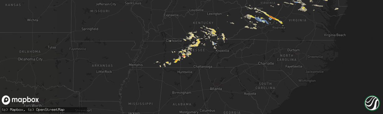 Hail map in Tennessee on July 12, 2022