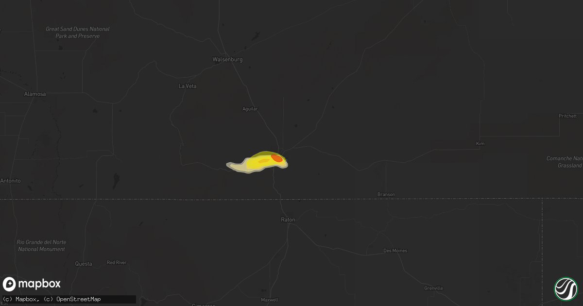 Hail map in Trinidad, CO on July 12, 2022