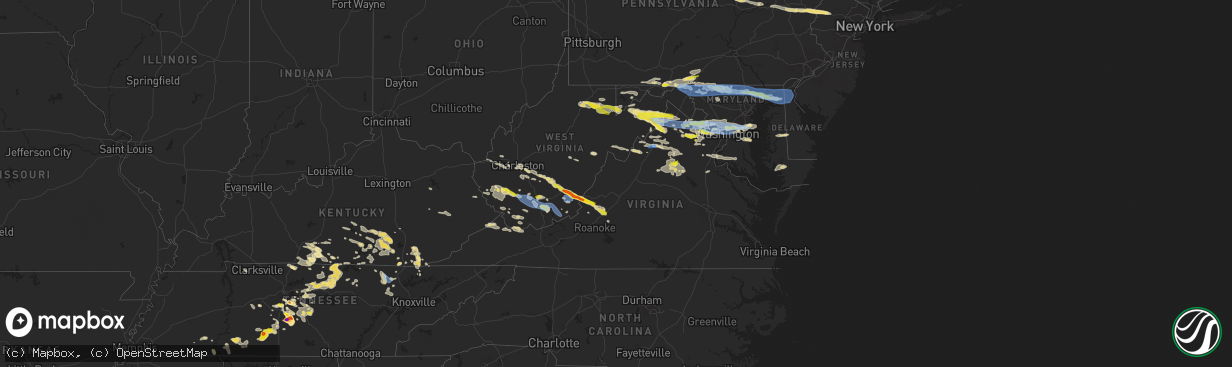 Hail map in Virginia on July 12, 2022