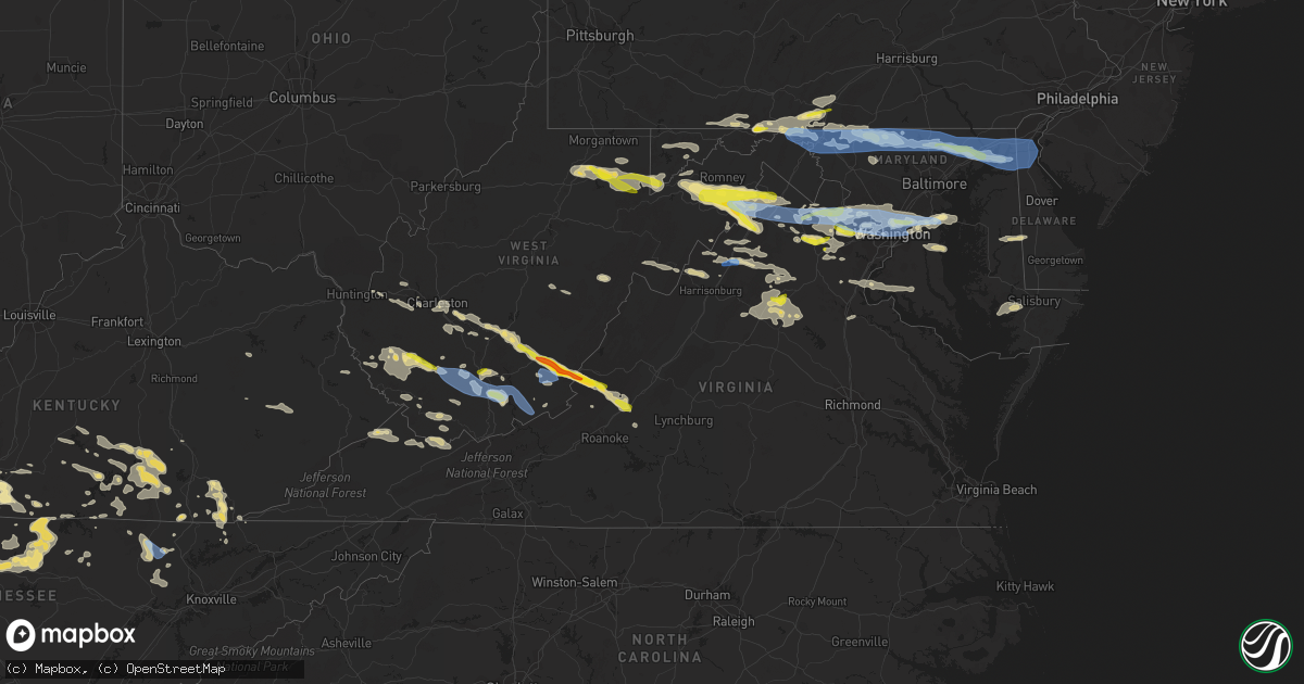 Hail map in Virginia on July 12, 2022