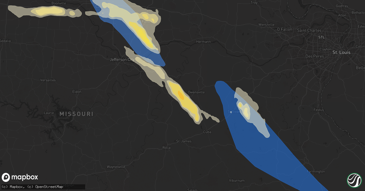 Hail map in Bland, MO on July 12, 2023