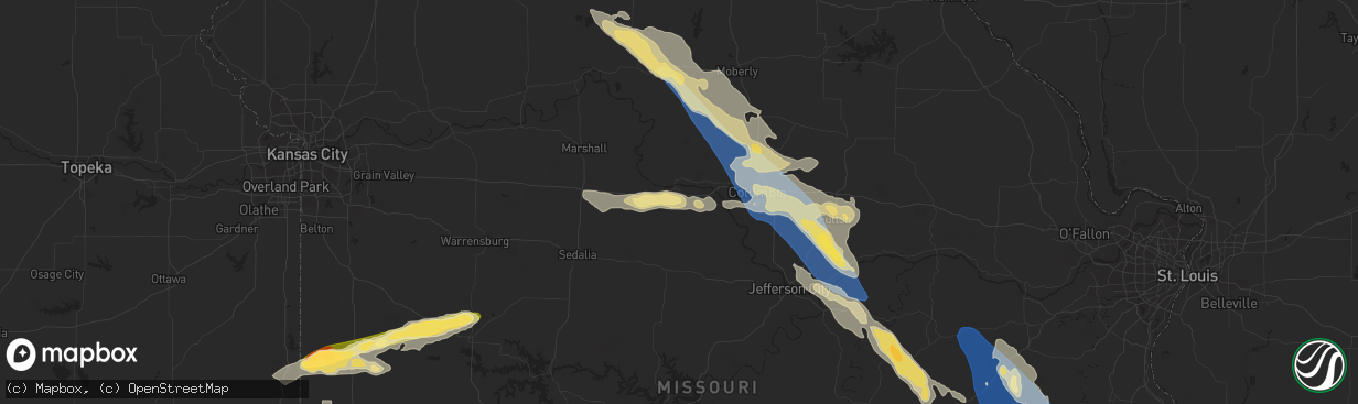 Hail map in Boonville, MO on July 12, 2023