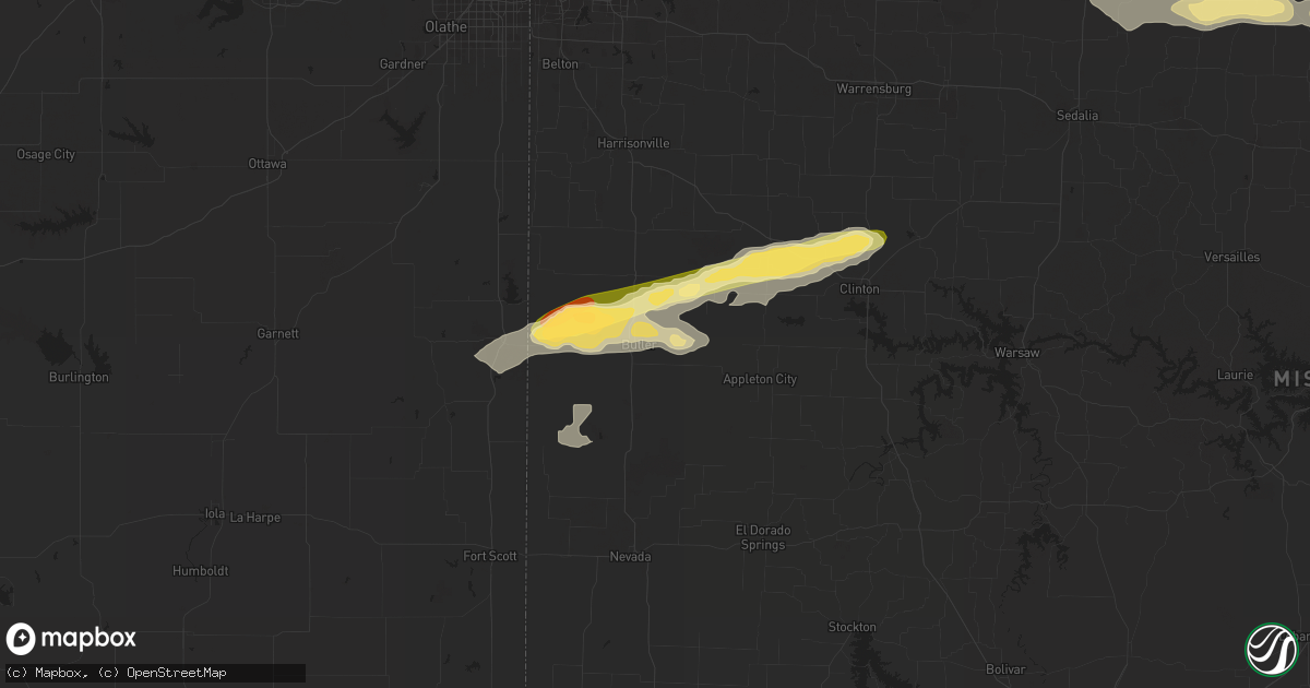 Hail map in Butler, MO on July 12, 2023