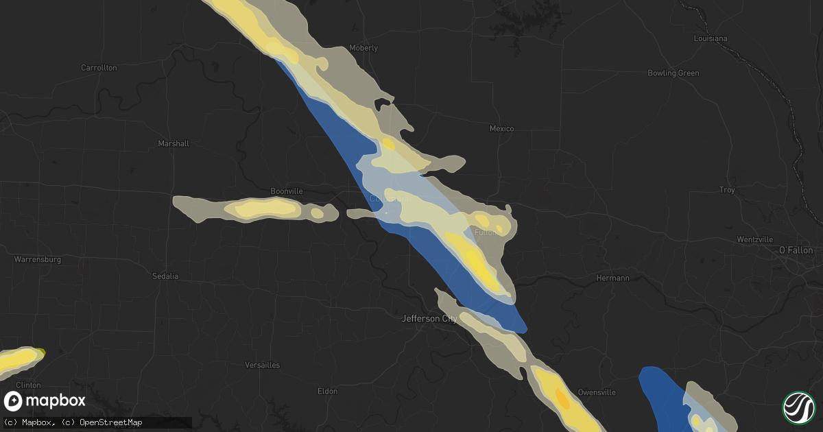 Hail map in Columbia, MO on July 12, 2023