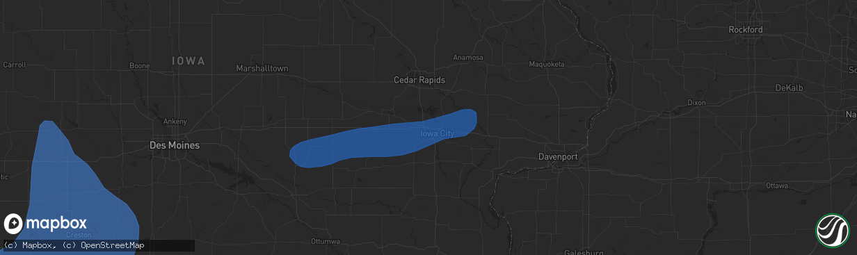 Hail map in Coralville, IA on July 12, 2023