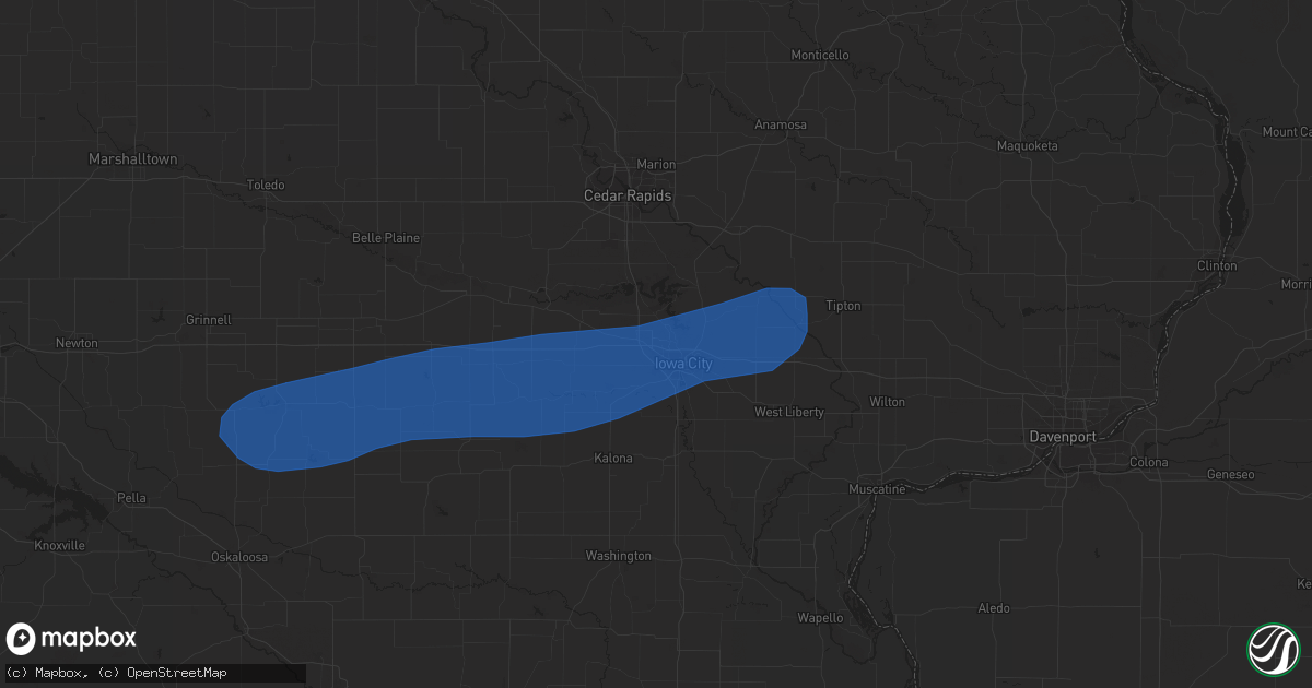 Hail map in Coralville, IA on July 12, 2023
