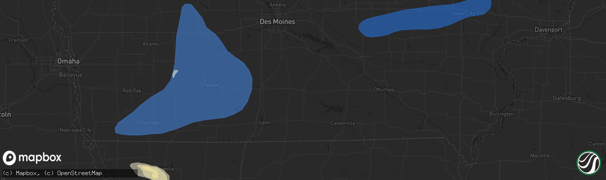 Hail map in Corning, IA on July 12, 2023