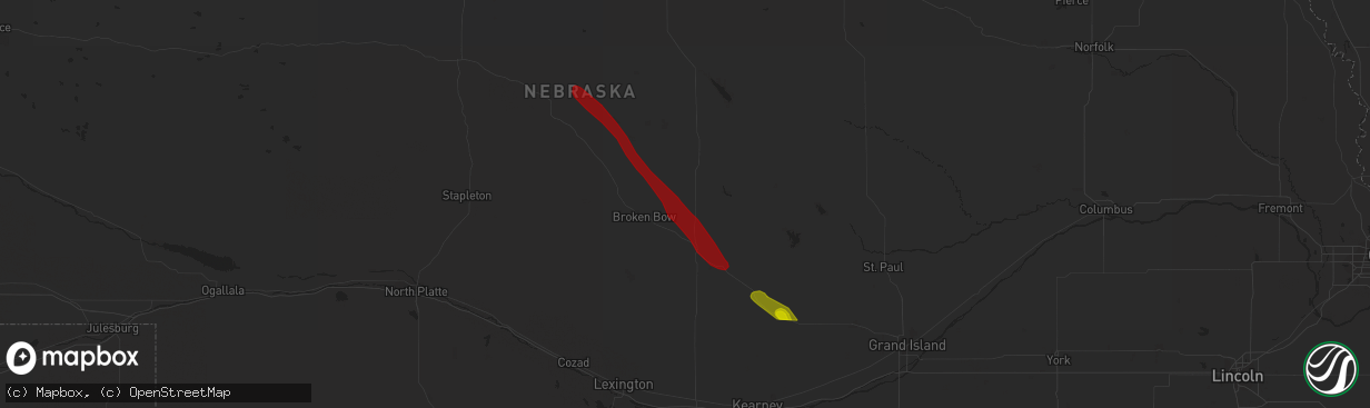 Hail map in Dunning, NE on July 12, 2023