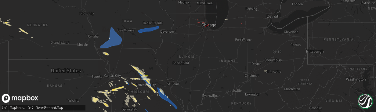Hail map in Illinois on July 12, 2023