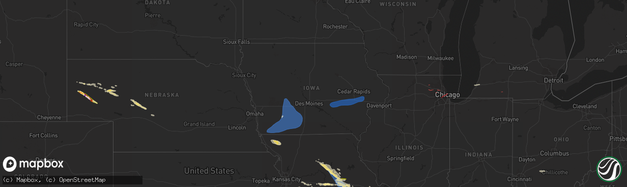 Hail map in Iowa on July 12, 2023