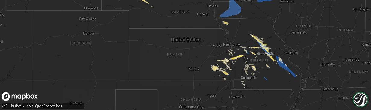 Hail map in Kansas on July 12, 2023