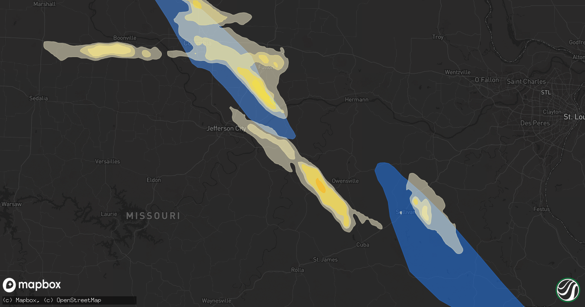 Hail map in Linn, MO on July 12, 2023