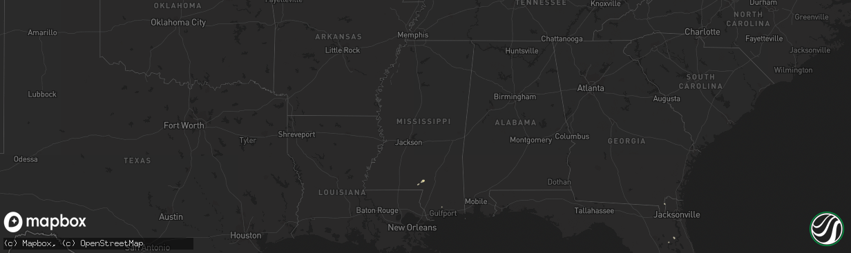 Hail map in Mississippi on July 12, 2023