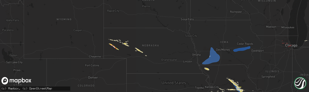 Hail map in Nebraska on July 12, 2023