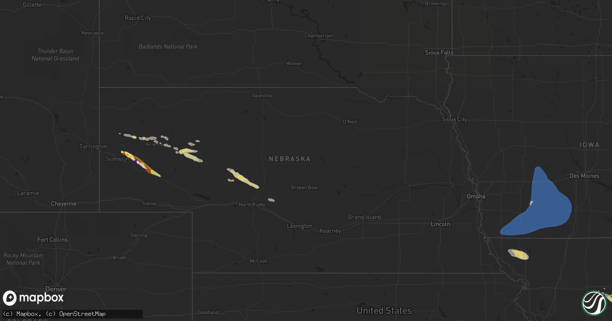 Hail map in Nebraska on July 12, 2023