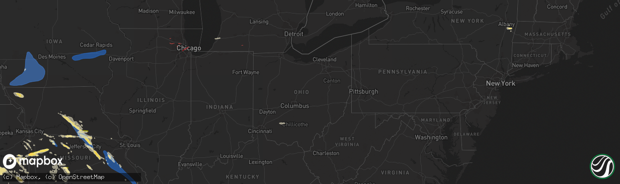 Hail map in Ohio on July 12, 2023
