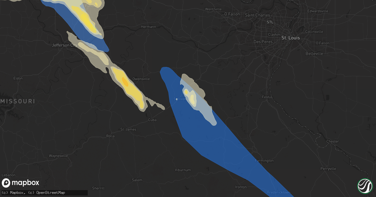 Hail map in Sullivan, MO on July 12, 2023
