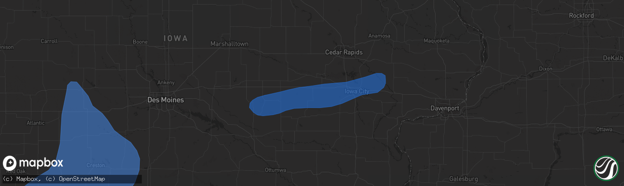 Hail map in Williamsburg, IA on July 12, 2023