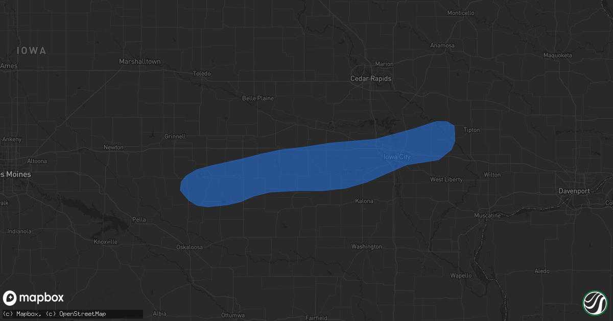 Hail map in Williamsburg, IA on July 12, 2023