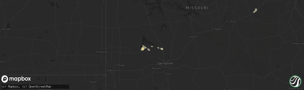 Hail map in Aldrich, MO on July 12, 2024