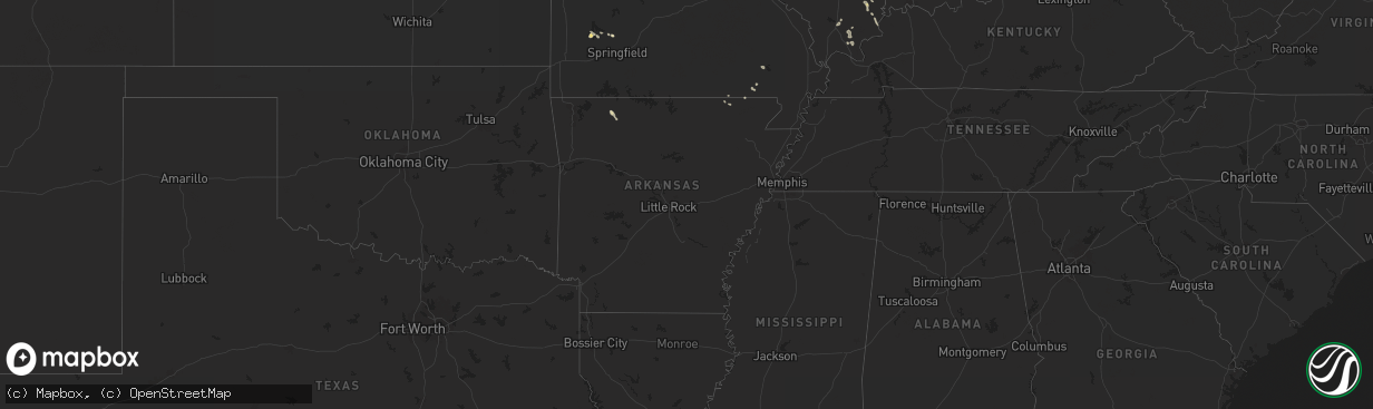 Hail map in Arkansas on July 12, 2024