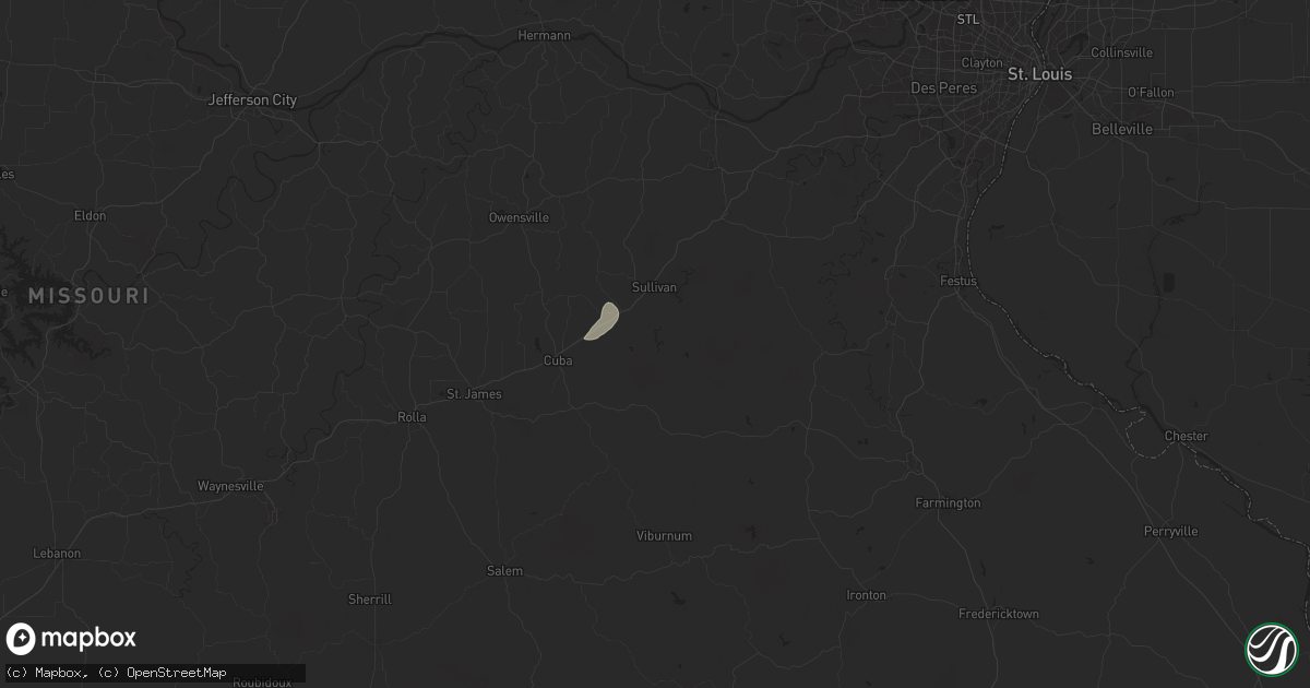Hail map in Bourbon, MO on July 12, 2024