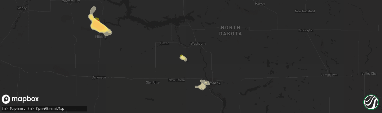 Hail map in Center, ND on July 12, 2024