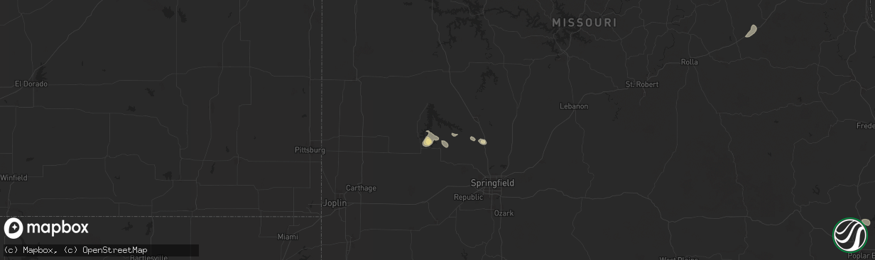 Hail map in Dadeville, MO on July 12, 2024