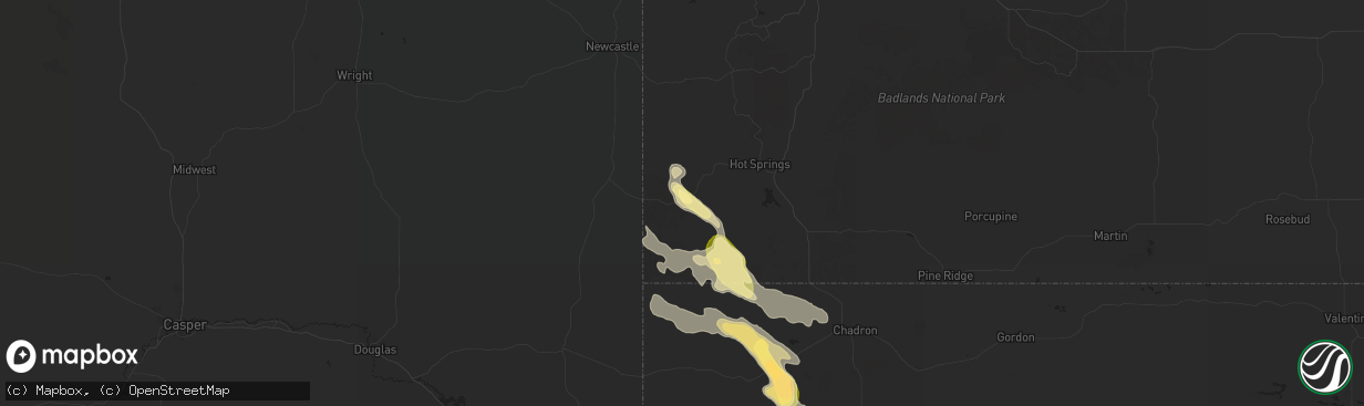 Hail map in Edgemont, SD on July 12, 2024