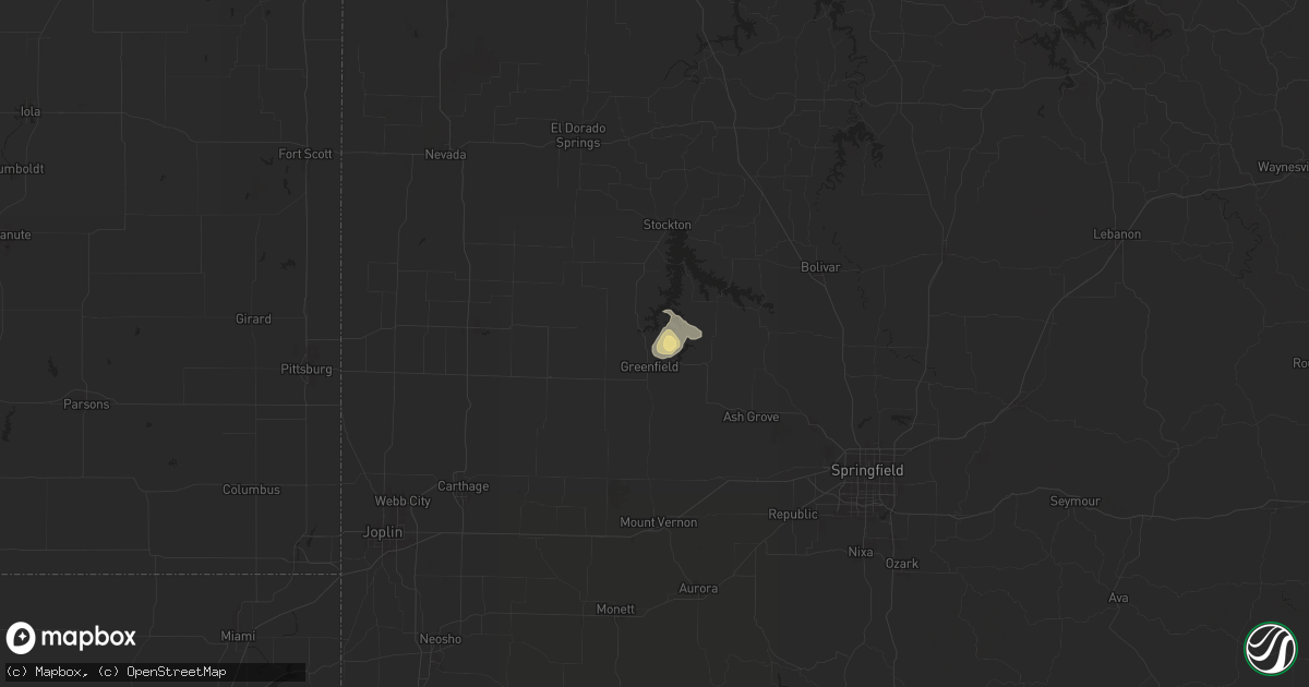Hail map in Greenfield, MO on July 12, 2024