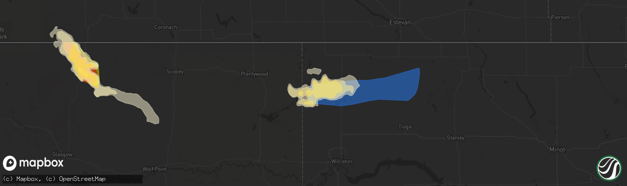 Hail map in Grenora, ND on July 12, 2024