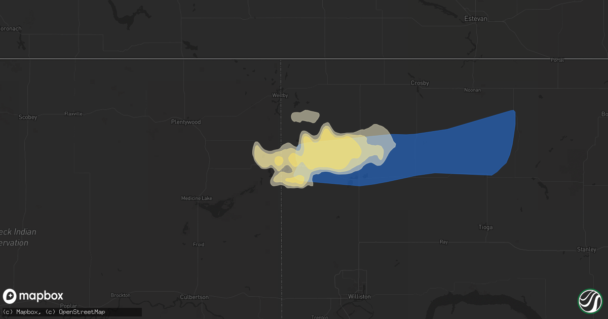 Hail map in Grenora, ND on July 12, 2024