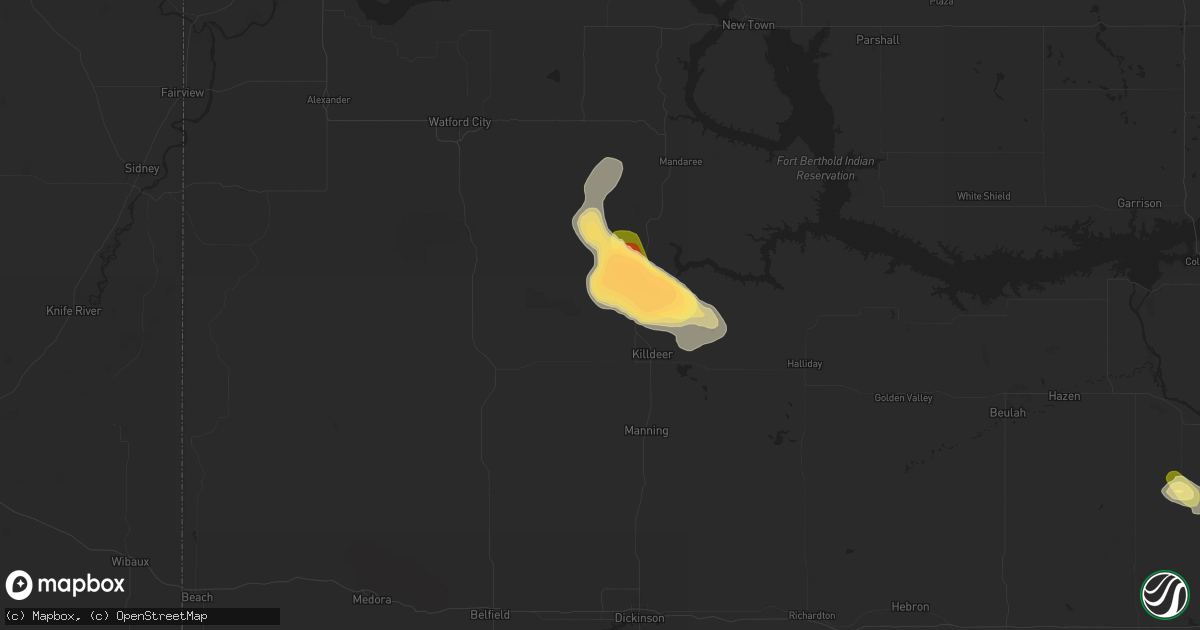 Hail map in Killdeer, ND on July 12, 2024