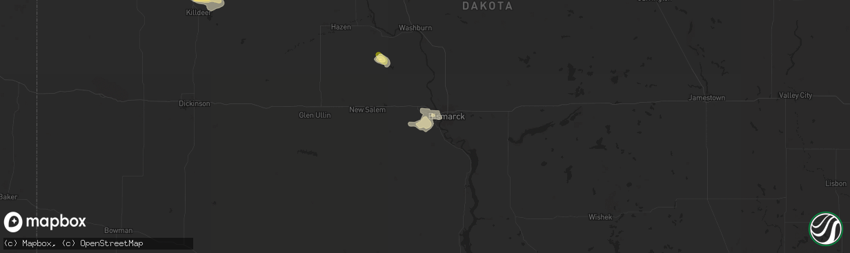 Hail map in Mandan, ND on July 12, 2024