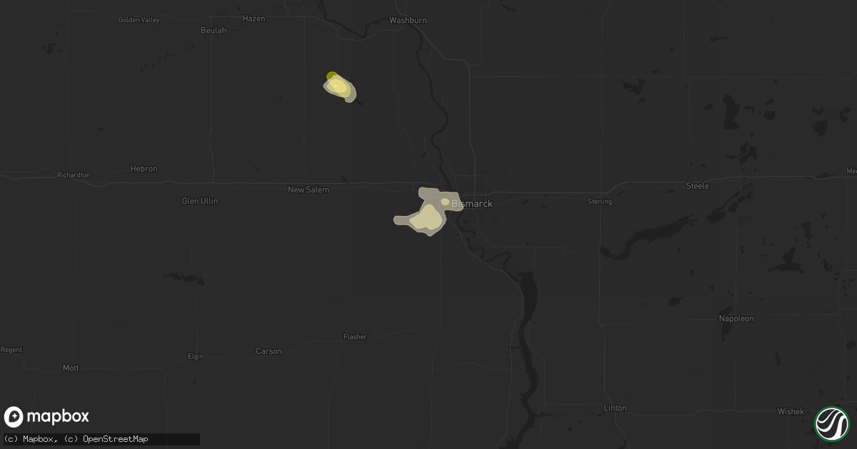 Hail map in Mandan, ND on July 12, 2024