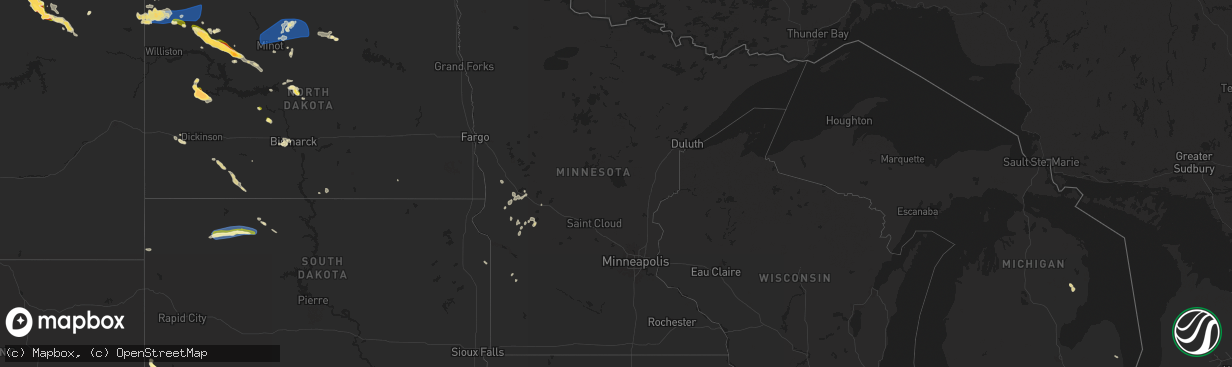 Hail map in Minnesota on July 12, 2024