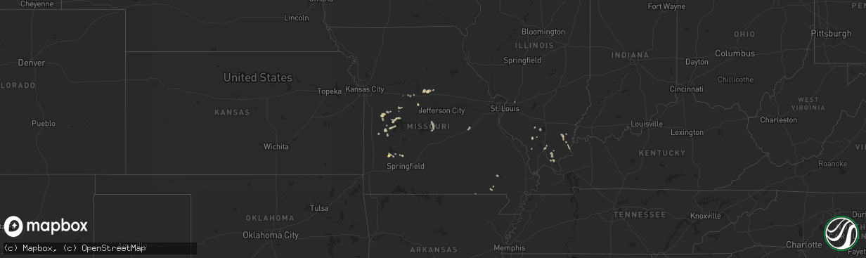 Hail map in Missouri on July 12, 2024