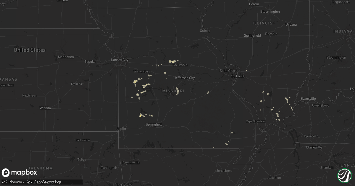 Hail map in Missouri on July 12, 2024