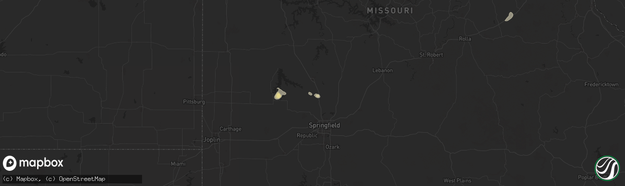 Hail map in Morrisville, MO on July 12, 2024