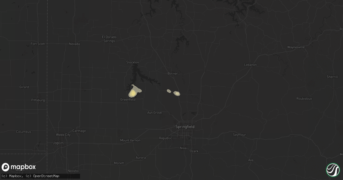 Hail map in Morrisville, MO on July 12, 2024
