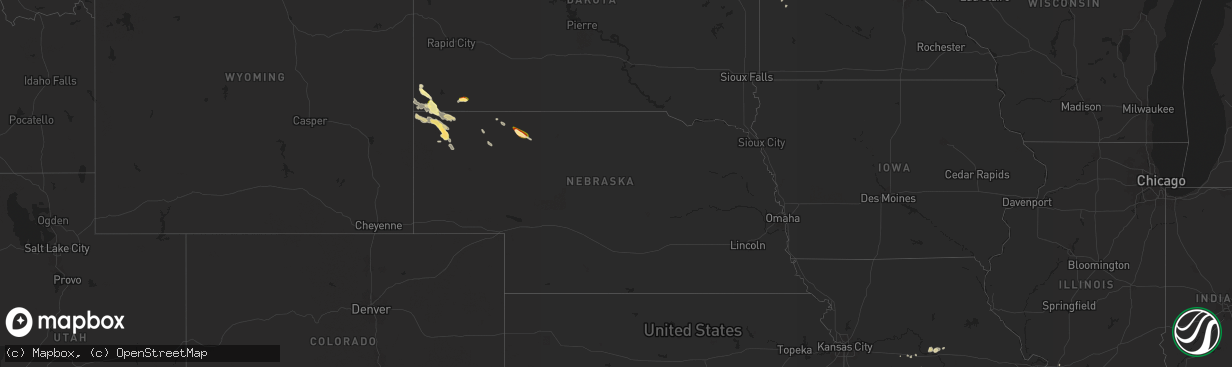 Hail map in Nebraska on July 12, 2024