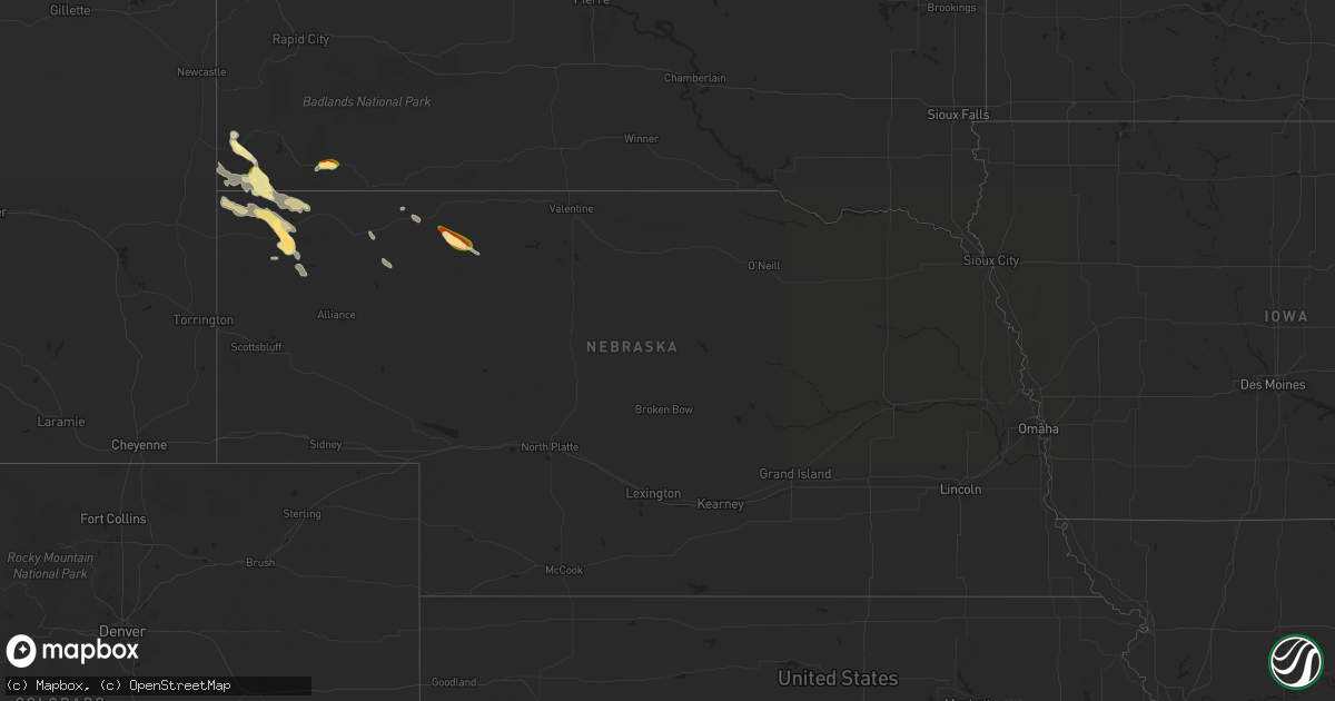 Hail map in Nebraska on July 12, 2024