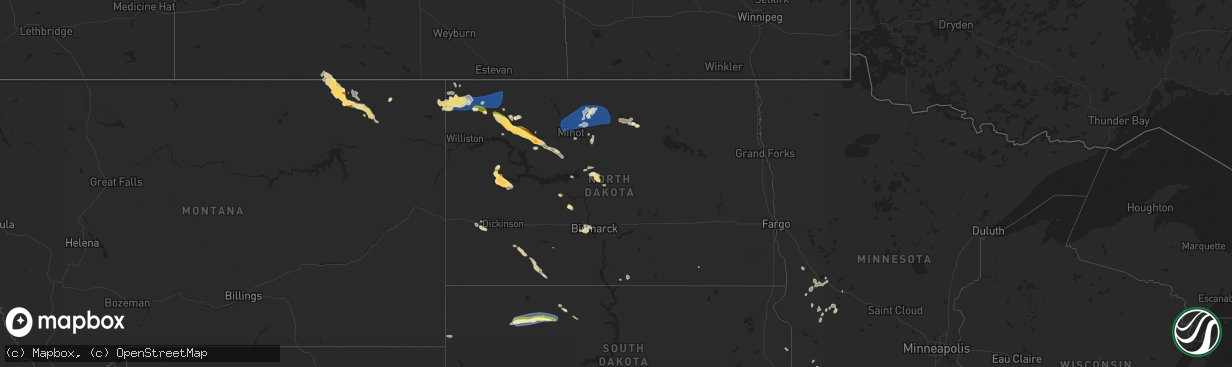 Hail map in North Dakota on July 12, 2024