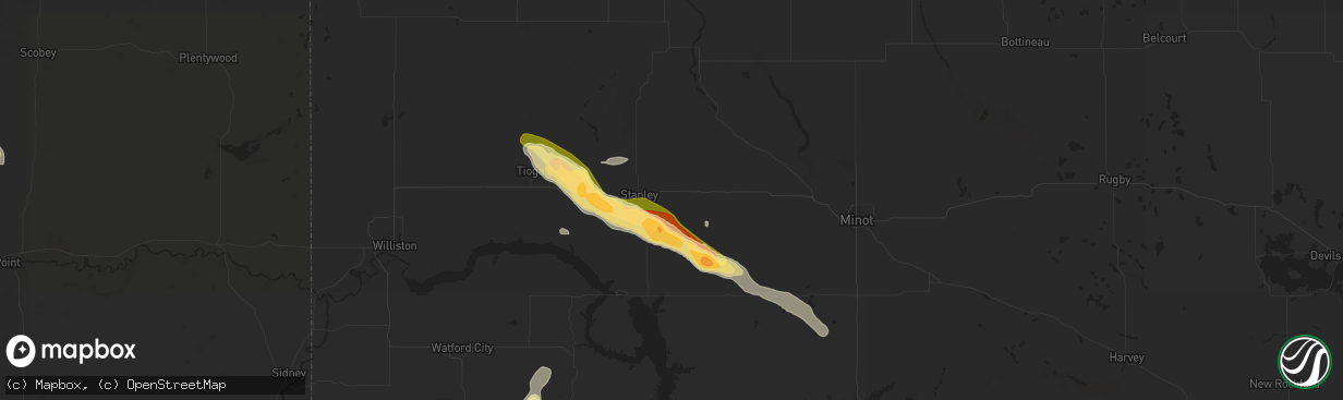 Hail map in Palermo, ND on July 12, 2024