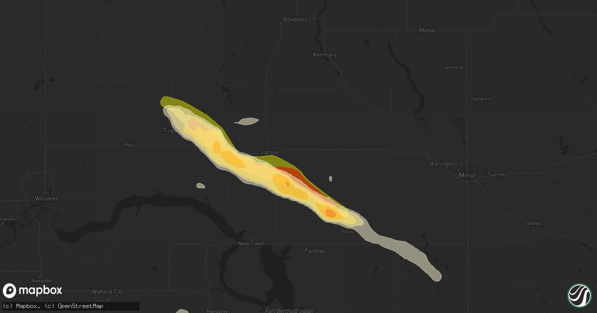 Hail map in Palermo, ND on July 12, 2024