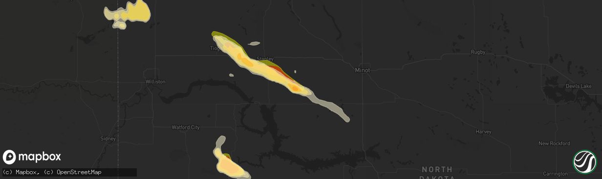 Hail map in Plaza, ND on July 12, 2024