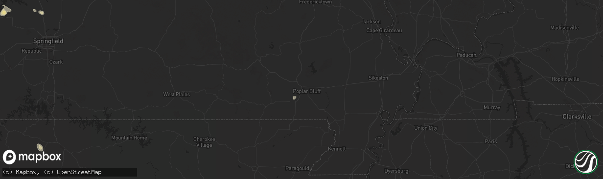 Hail map in Poplar Bluff, MO on July 12, 2024