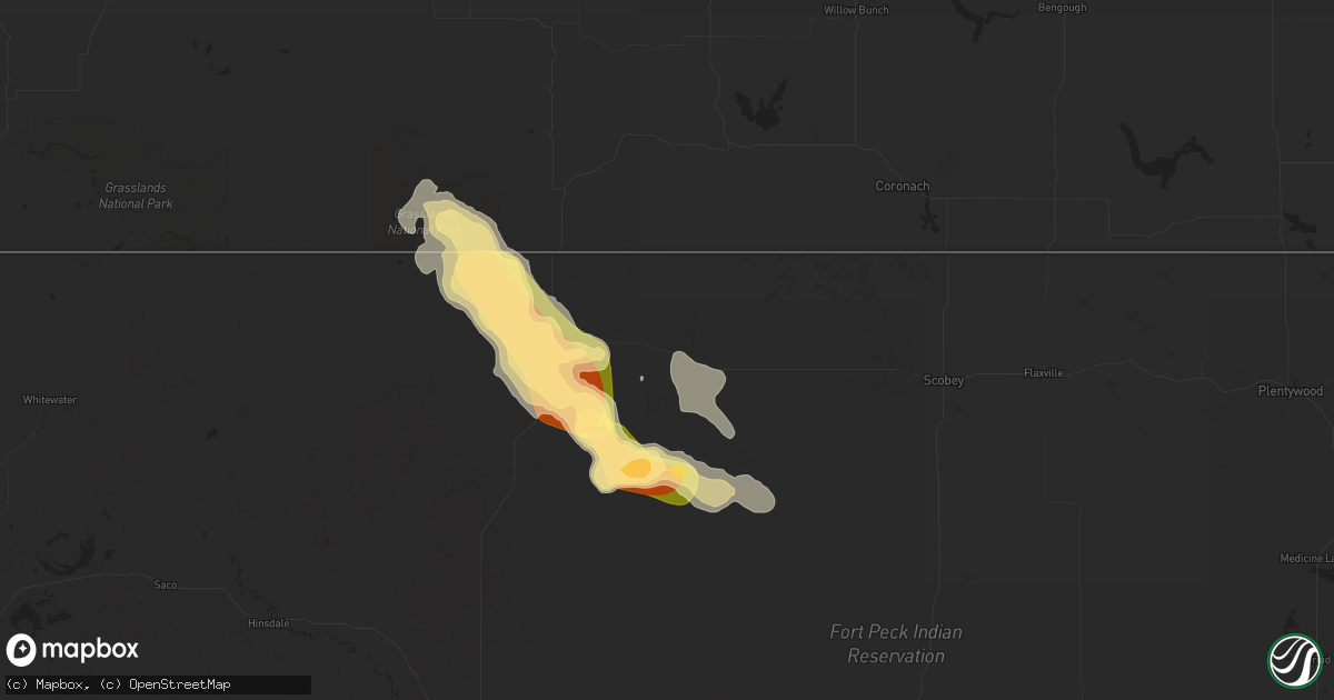 Hail map in Richland, MT on July 12, 2024